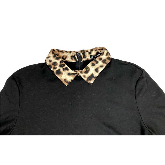 SHEIN Oversize Black & Leopard Print Collared Shirt - Size Large - Picture 2 of 4